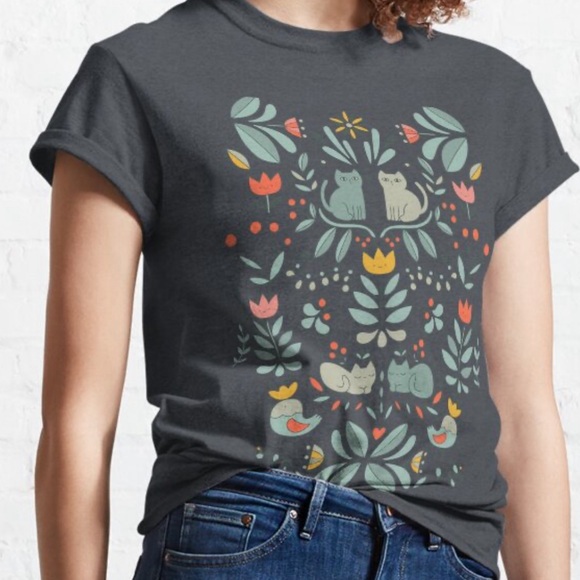 NWOT Swedish Folk Cats Classic T-Shirt Size Small - Picture 1 of 8